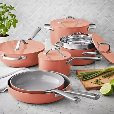 MEMBER MARK Member's Mark 11-Piece Modern Ceramic Cookware Set CORAL Wonderful! Brand New!