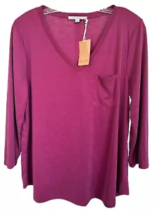 Green Envelope Women's Blouse Top 3/4 Sleeve V-Neck Modal Size L Magenta - Picture 1 of 8