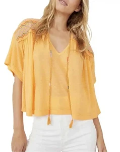 NWT Free People Market Embroidered Boho T-Shirt Short Sleeve V-Neck Oversized L - Picture 1 of 13