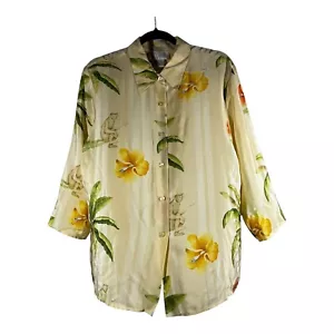 Silk Club Collection Top Damen XL Tropical 100% Seide Button Down Bluse - Bild 1 von 7