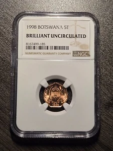 1998 Botswana 5T Brilliant Uncirculated NGC Toko bird, animal wildlife coin - Picture 1 of 2
