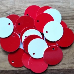 100 runden Marken Etikett ROT-WEIß 38mm für Gravograph Graviermaschine - Bild 1 von 2