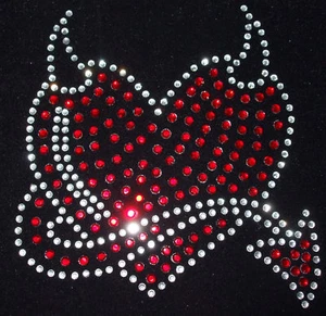 DEVIL HEART iron-on rhinestone diamante MOTIF CRYSTAL TRANSFER applique Gothic - Picture 1 of 1