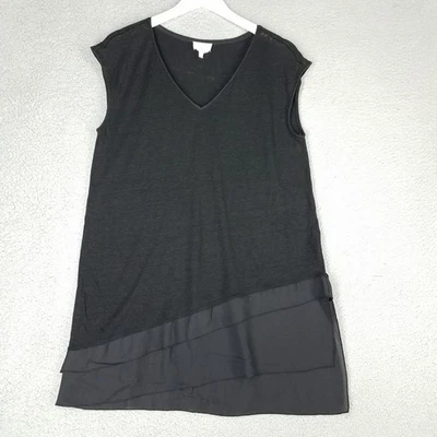 Deletta Linen Tunic Shirt Women's Large Black Lagenlook Sheer V-Neck Casual - Image 1 of 4