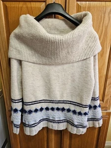 Vtg Caslon Oversize Cowl Turtleneck Fair Isle Off Shoulder Women Sweater Medium - Picture 1 of 24