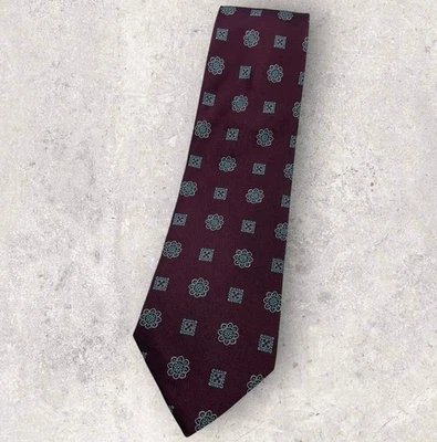 Corbata de seda ETRO ITALIA azul borgoña plata geométrica con:3,7" usada en excelente estado Foto 1 de 4