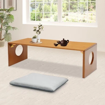 Folding Coffee Table Foldable Low Coffee Table Bamboo Floor Table Desk for Bed - Image 1 of 4