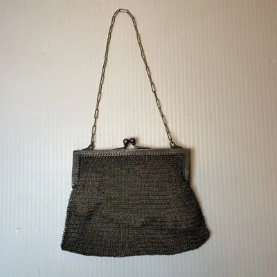 古董德国银色焊接网眼 Chainmail Flapper 钱包 复古 20 世纪 20 年代艺术装饰 — 第 1/4 张图片