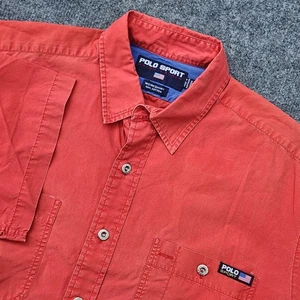 Hombre Polo Deportivo Ralph Lauren Camisa de Trabajo Abotonada s/s Camisa Desteñida Roja Talla Grande - Imagen 1 de 8