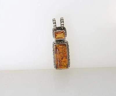LORI BONN 925 Sterling Silver Citrine & Amber Drop Hinged Pendant 1.6" 8.9 Grams - Image 1 of 4
