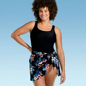 Lands' End Women's One Piece Swimsuit with Faux Pareo - Black XL - Picture 1 of 3