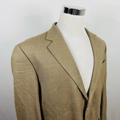 Abrigo deportivo Oscar de la Renta 44R seda lana beige espiga dos botones forrado Foto 1 de 4