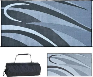 Stylish Camping GB1 8 X 16-Feet RV Reversible Graphic Patio Mat, Black/Silver - Picture 1 of 3