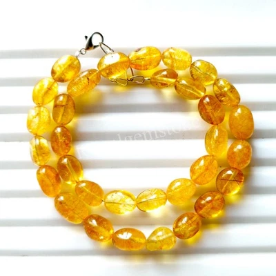 Tourmaline Beaded Necklace, Natural Yellow Tourmaline Nuggets, Smooth Tourmaline - Image 1 of 4