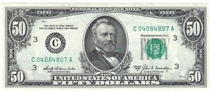 1969A Fifty Dollar Fancy Serial Number Note C04084807A Three pairs 0s 4s 8s - Picture 1 of 2