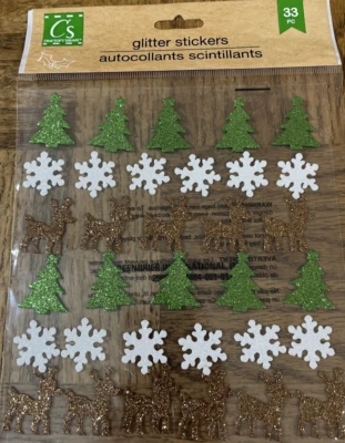 Crafters Square Christmas Trees & Snowflakes Glitter Stickers-1pk of 33pcs-NEW - Image 1 of 4