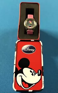 Disney Minnie Mouse Women's Watch Red Faux Leather Wristband Storage Tin C3 - Picture 1 of 6
