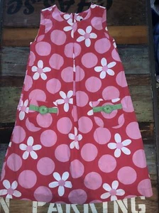 Mini Boden Vintage Dress red pink dots daisy green trim Print Cotton Girls 9 10 - Picture 1 of 5