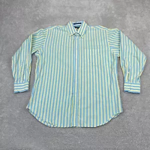 J McLaughlin Shirt Mens Large Blue Yellow Stripes Italian Cotton Button Up - Picture 1 of 13