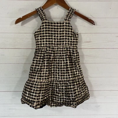 Crewcuts Girls Metallic Plaid Sleeveless Dress Size 4 Black/Gold Lined Pullover - Image 1 of 4