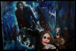 Heath Ledger Joker Dark Knight Batman Ölgemälde Leinwanddruck Haiyan Kunst 2008 - Bild 1 von 2