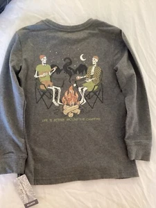 NWT Tommy Bahama Boys Camping Campfire Long Sleeve Gray T-shirt Medium 7-8 - Picture 1 of 5