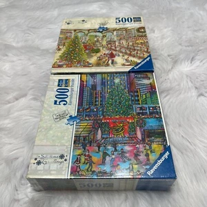 RAVENSBURGER PUZZLE SET 500 PIECES ROCKEFELLER CENTER & SANTAS READY - Picture 1 of 4