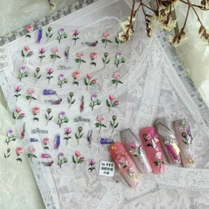 3D Pink Rose Nail Art Sticker Red Floral Self Adhesive Decal DIY Decor 111 - Picture 1 of 4