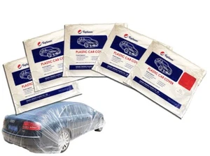 CLEAR DISPOSABLE PLASTIC CAR COVER RAIN DUST GARAGE 12' X 22' PACK OF 5 COVERS - Picture 1 of 6