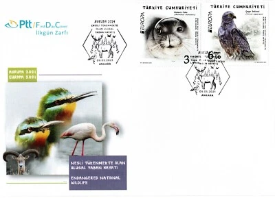TURKEY 2021 LARGE FIRST DAY COVER ENDANGERED ANIMALS (SEAL,BIRD) TWO STAMPS SET  - Image 1 of 4