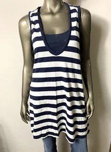 Y3 Yohji Yamamoto Striped V Neck Blue & White Dress Top Tunic Sz S-M - Picture 1 of 9