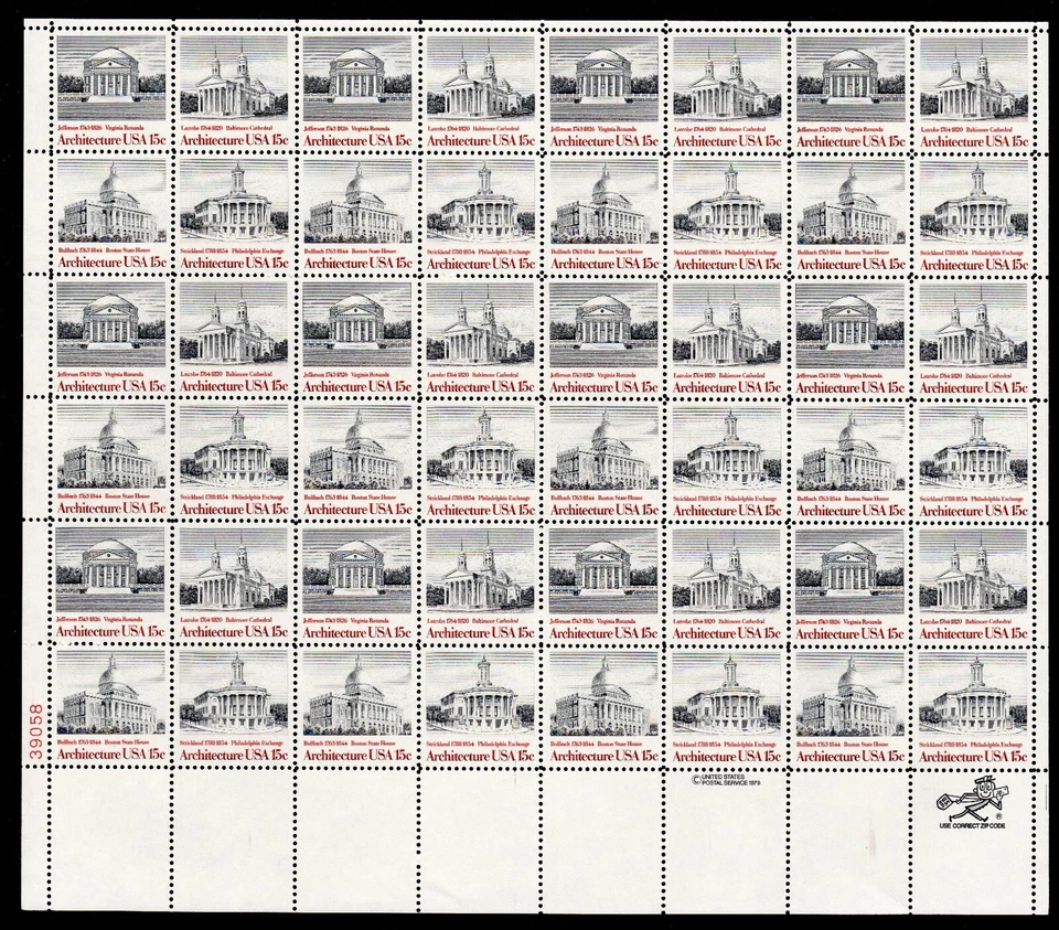 Scott #1782a (1779-82) Architecture (UVA Rotunda) Sheet Of 48 Stamps - MNH - Image 1 of 1