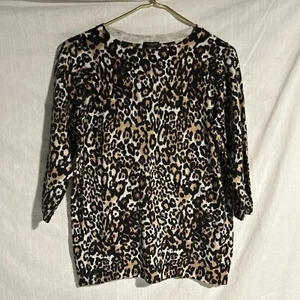 Talbots 1X Petite Sweater Merino Wool Light Weight Leopard Cheetah Animal Print - Picture 1 of 12
