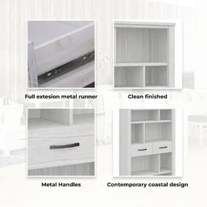 Foxglove Bookshelf Bookcase 5 Tier 2 Drawers Solid Mt Ash Timber Wood - White - Picture 1 of 5