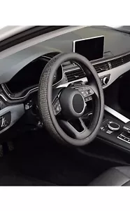 Blacked Out Jet Black Diamond Leather Bling Lux Crystal Steering Wheel Cover Car - Picture 1 of 4