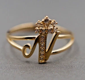 1Ct Round Lab-Created Diamond Initial "N" Letter Ring 14K Yellow Gold Plated - Picture 1 of 5