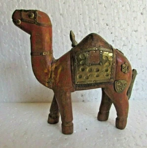 Vintage Handcrafted Copper Brass Fitted Wooden Camel Statue - Picture 1 of 6