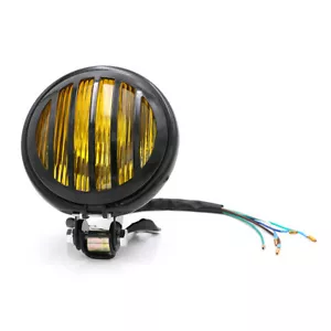 Black Grill Retro Vintage Faro per moto e staffa Cruiser Bobber Per Cafe Racer - Picture 1 of 10