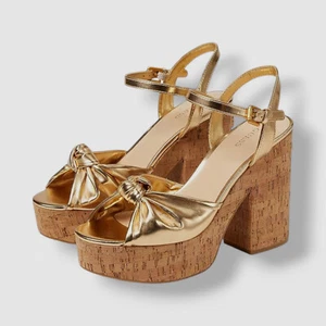 Guess Women's Gold Platform Cork Wedge Yipster Sandals Shoes Size 10M - Picture 1 of 6