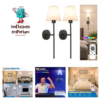 Battery Operated Wall Sconce Set of 2,Black Rechargeable Wall Lights with 520... - Image 1 of 4