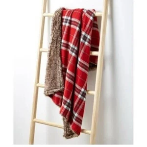 Martha Stewart Collection Plaid Flannel Reverse to Faux Fur Throw, $130 Value - Picture 1 of 3