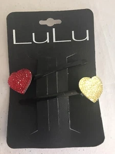 LULU HOT PINK And CLEAR GLITTER HEART HAIR PIN/CLIP- NEW - Picture 1 of 3