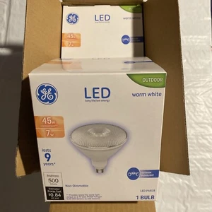 TWO- GE 45 Watt/ 7 Watt Outdoor LED Flood Light Bulbs PAR 38 - Picture 1 of 4