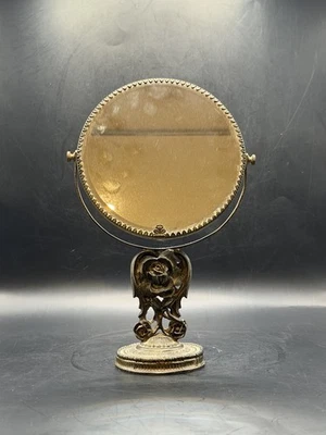 Antique VTG Makeup Dresser Two Sided Beveled Concave Gold Gilt Filigree Mirror - Image 1 of 4