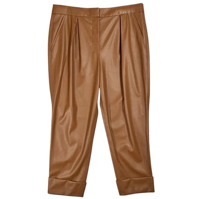 Pantalones Trina Turk Cintura Alta Plisados Cuero Vegano Talla 10 Marrón Recortado Pulido Foto 1 de 4