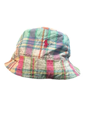 Vintage Polo Ralph Lauren Bucket Hat Cap Blue Pink Madras Plaid Reversible EE6-1 - Image 1 of 4