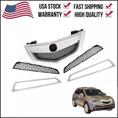 Front Bumper Grille w/ Silver Molding Trim Upper Lower for 2010-2013 Acura MDX Foto 1 de 4