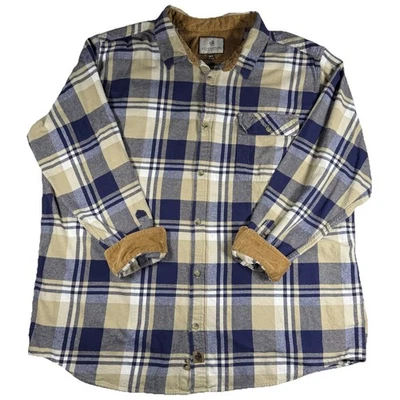 Legendary Whitetails Flannel Men’s 3XLT Tall Blue Beige Plaid Heavyweight Pocket - Image 1 of 4