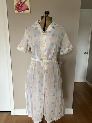 PLUS SIZE VTG 50s Patchwork Gingham Shirtwaist dress WITH BELT AND POCKETS  - Image 1 of 4