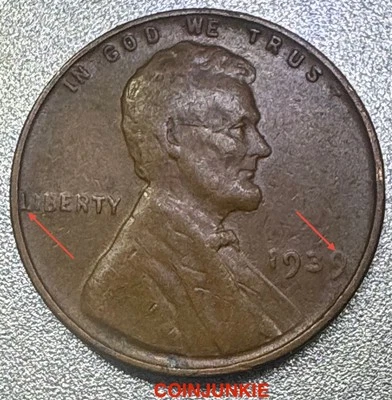 1939 Lincoln Wheat Cent-LIGHT STRIKE ON OBVERSE-STRUCK THRU GREASE! - Image 1 of 3